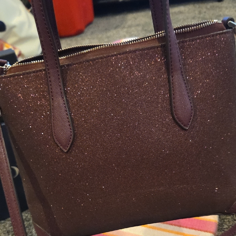 Kate Spade Glitter burgendy Shoulder Bag Structured Elegance - Picture 5 of 8